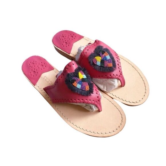 Jack Rogers Beaded Icon Leather Sandal Pink Multicolor Bead Women’s US Size 7.5 - Picture 6 of 9